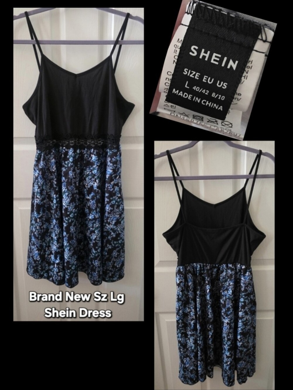 SHEIN Black Tank Top Dress with Blue Floral Skirt